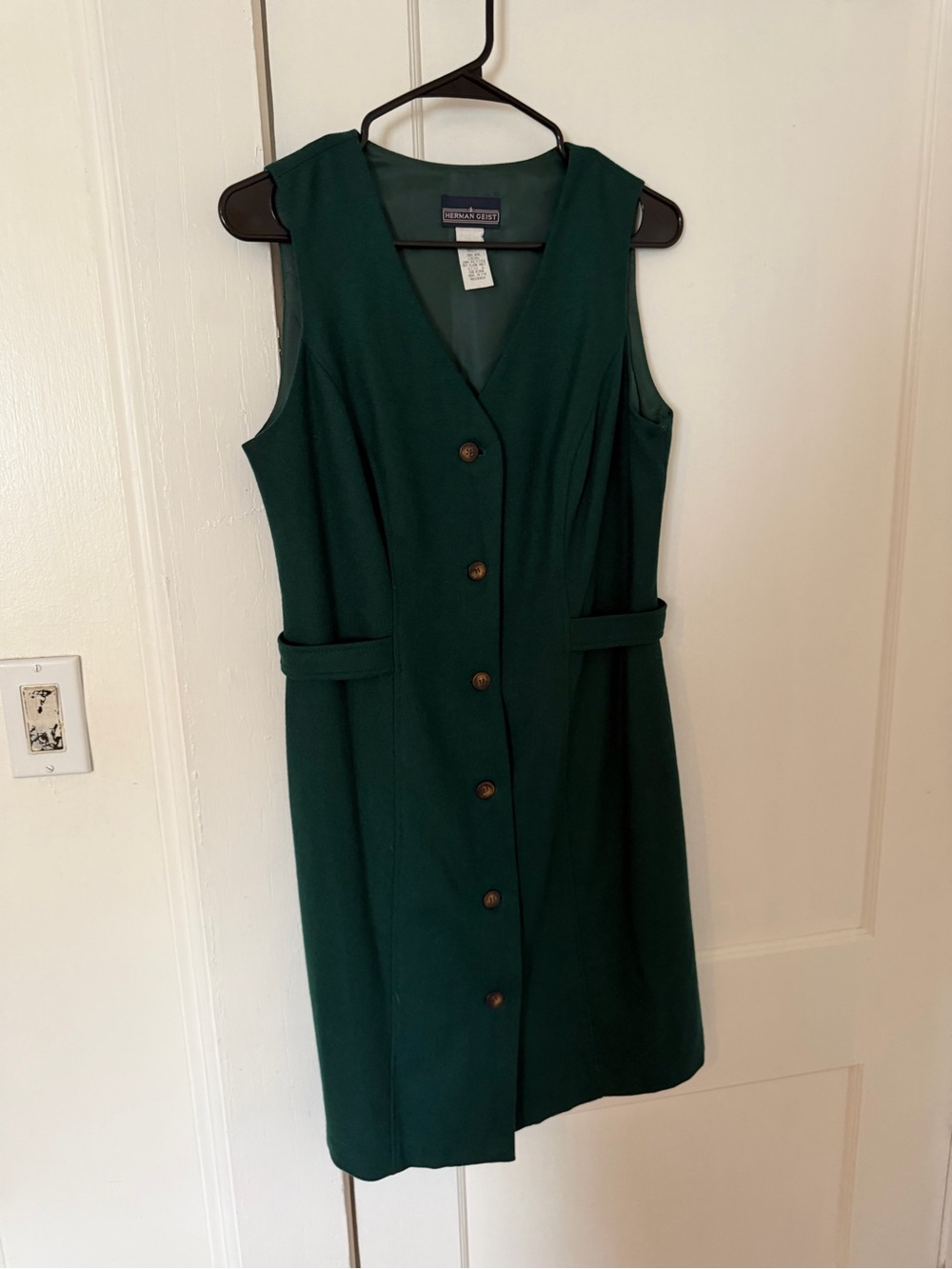 Herman Geist Forest Green Sleeveless Button-Front Midi Dress